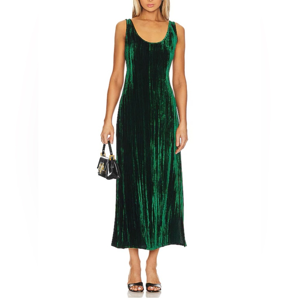Enza Costa Silk Textured Velvet Tank Dress in Malachite Green New Sz Small Party